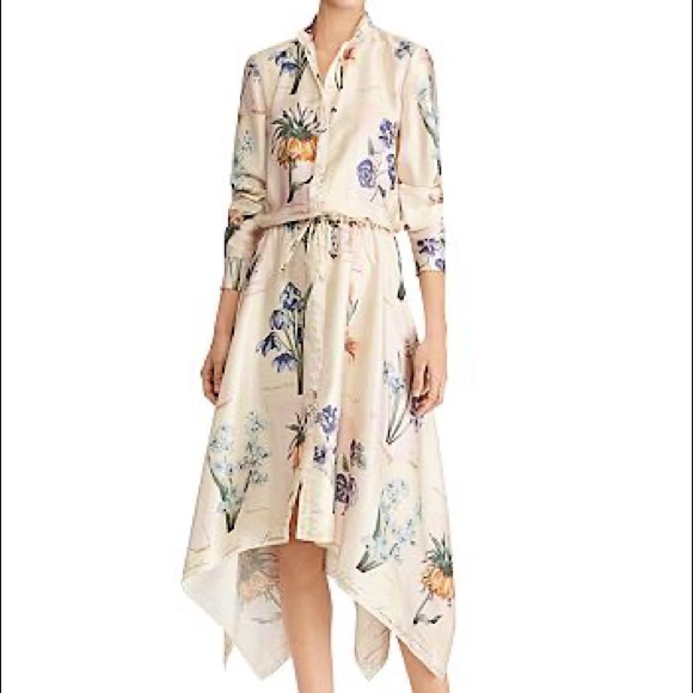 Lauren Ralph Lauren Satin Long-Sleeve Floral Handkerchief Shirt Dress